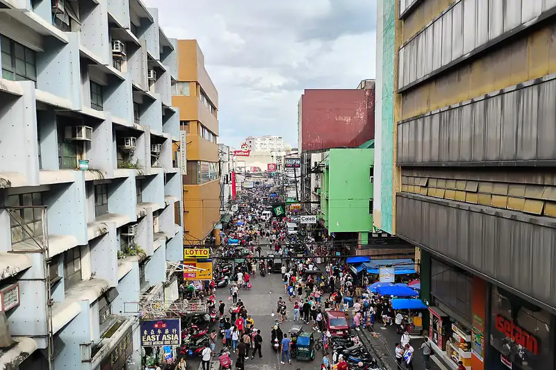 Busy Carriedo Street in Manila seen from the LRT-1 station